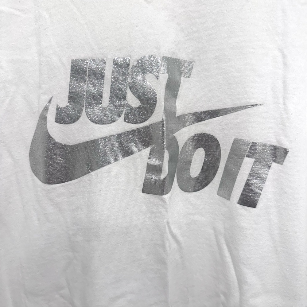 Nike men’s white long sleeve Just Do It T shirt metallic silver font M NWOT - Picture 3 of 5